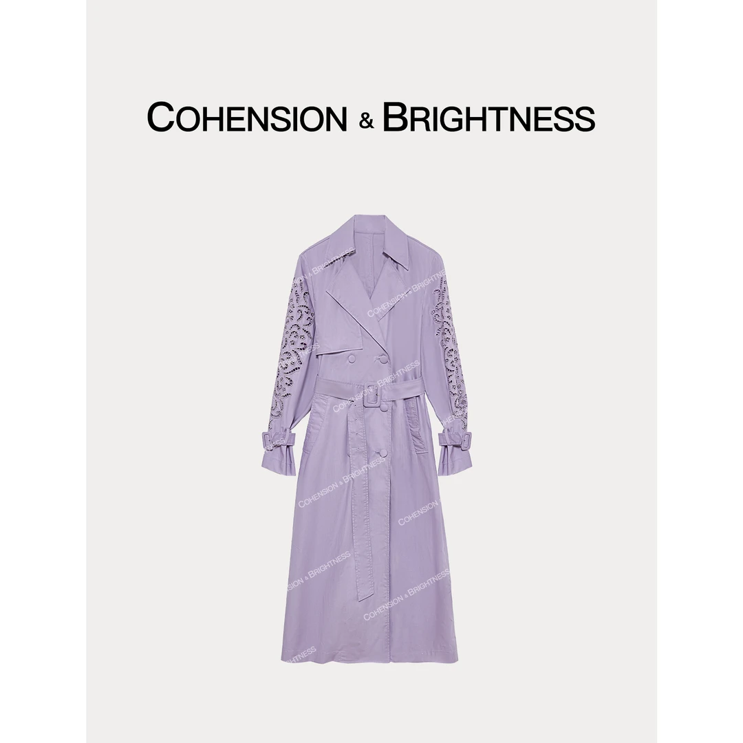 凝慧真的好【风信紫】春季新款复古气质定位镂空刺绣阔形风衣ER008