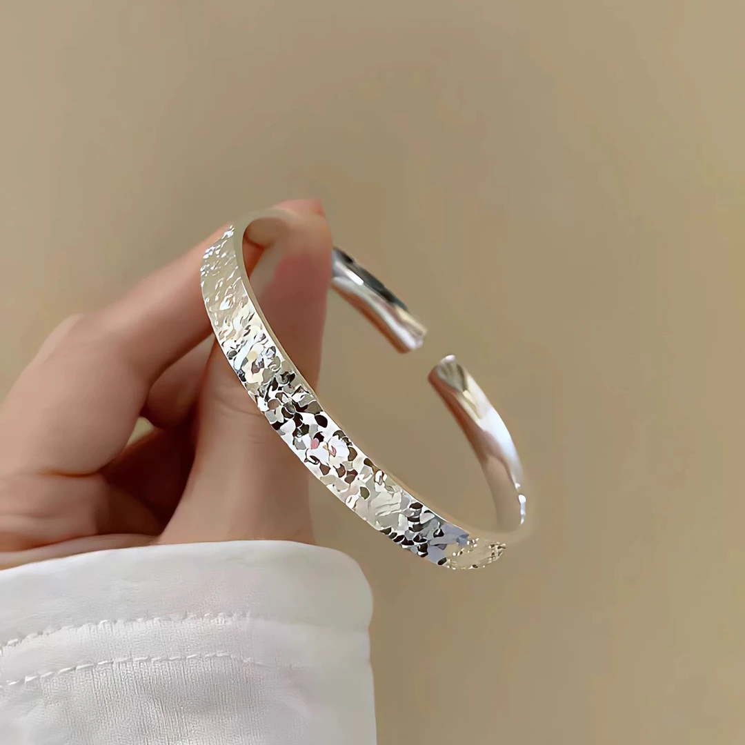 足银手镯 A15开口碎冰冰新款足银实心纯银手镯女碎银简约风格