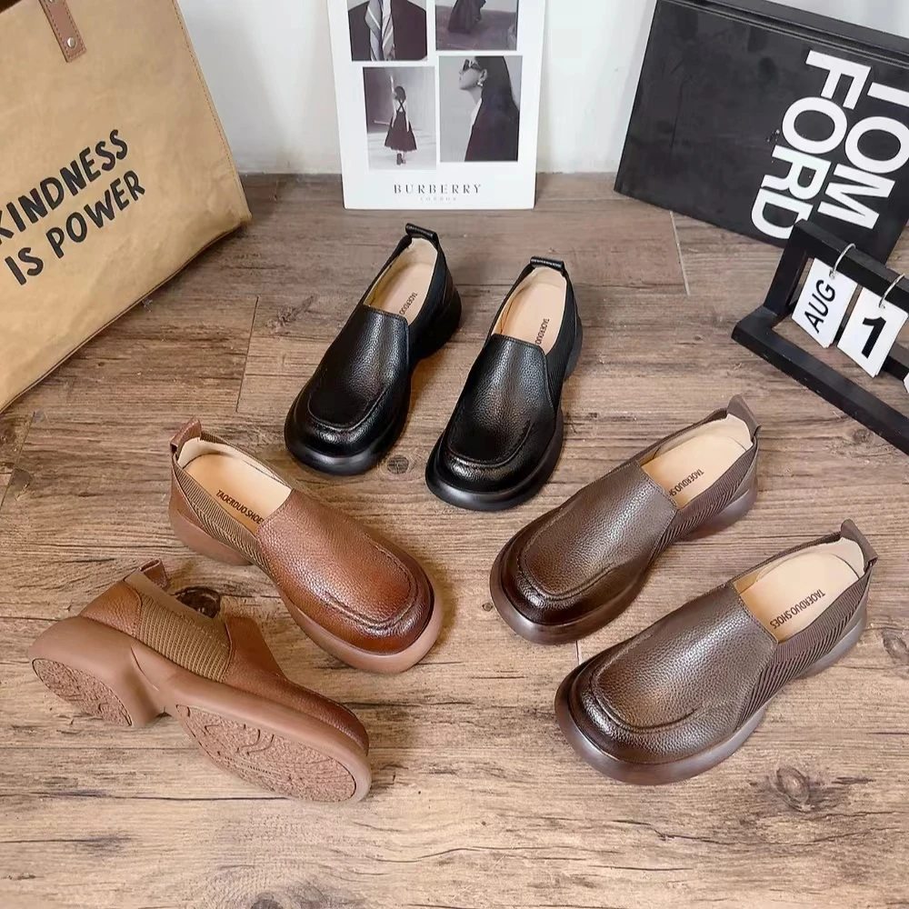 7771新款中跟舒适百搭圆头飞织时尚休闲乐福鞋