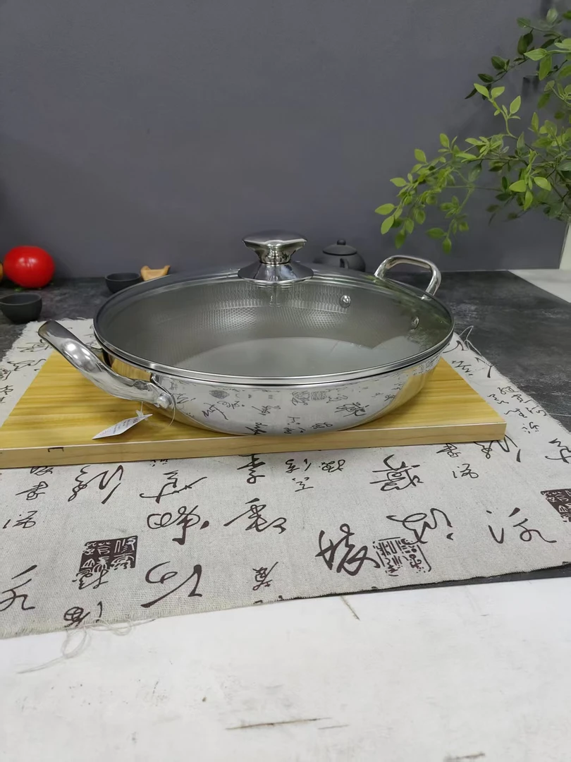 大力哥专属30单面不锈钢有钛不粘双耳大煎锅