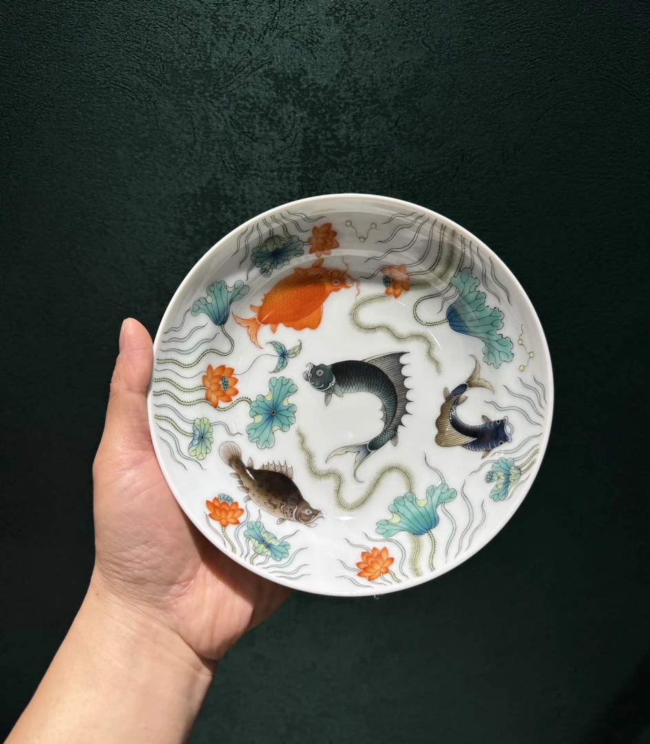 【阿闽】艺林堂藏珍五彩鱼藻纹壶承 手工陶瓷 景德镇 口径17 高4.5