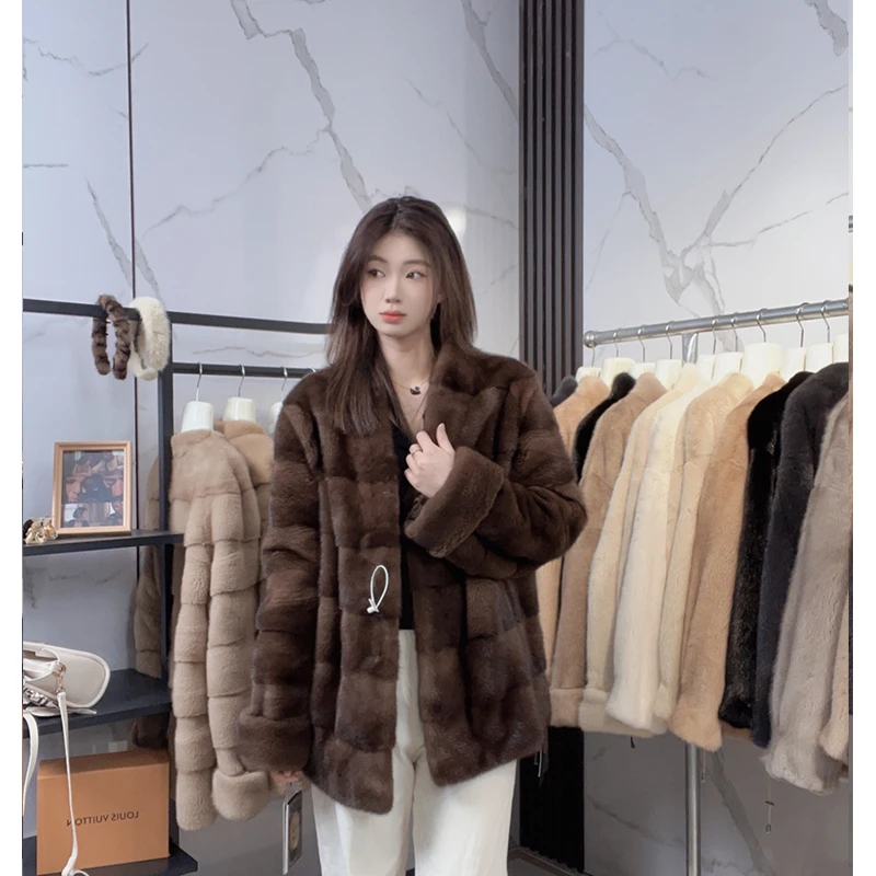 KEKE海宁2025新款真貂整貂女士中长款V领爆款网红风时尚水貂皮草