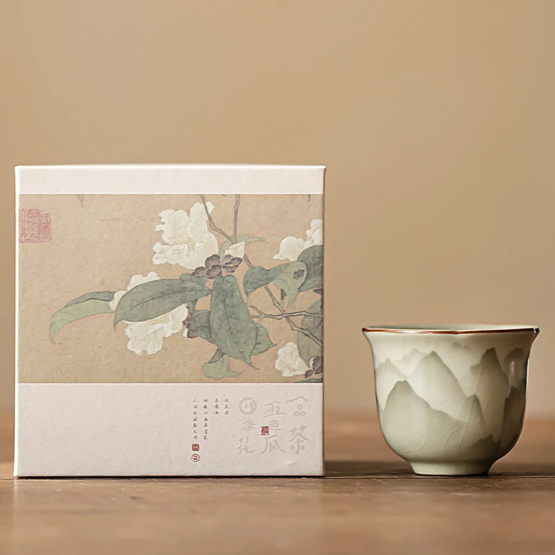 汝窑远山花口杯复古陶瓷功夫茶杯品茗杯主人杯单杯 开片可养
