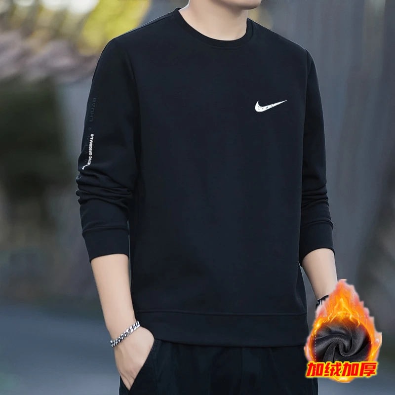 奥莱官方长袖卫衣男秋冬圆领加绒宽松运动打底衫休闲套头大码卫衣