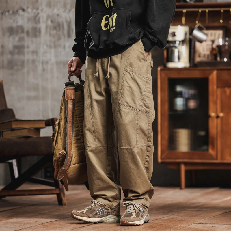 V502美式复古潮流宽松阔腿长裤多口袋水洗做旧百搭时尚秋季新款