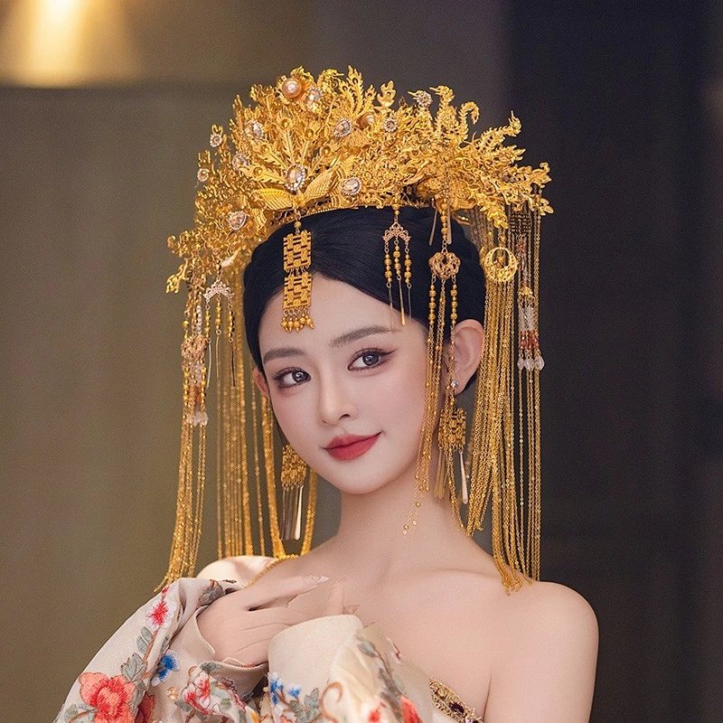 合金婚庆饰品 新娘高端龙凤冠秀禾龙凤褂金色奢华中式发饰MF2437