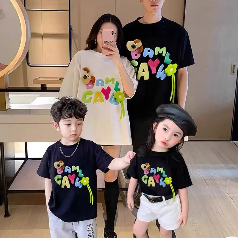 【亲子装】多巴胺韩系可爱卡通潮牌短袖2025新款男女宝宝宽松上衣潮