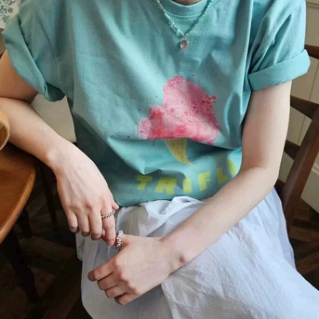 韩国东大门eun 女2025夏季新款宽松休闲冰淇淋印花短袖+
