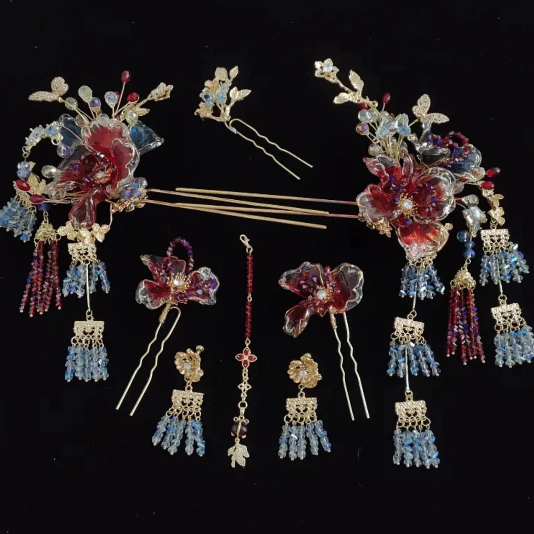 新款中式减龄百搭红色结婚头饰简约大气秀禾造型