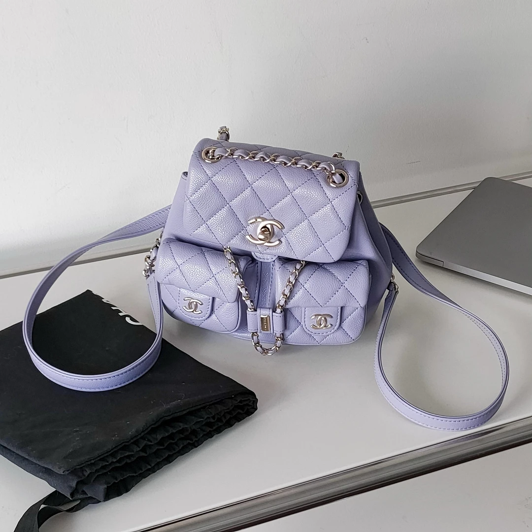 95新 Chanel/香奈儿 24A浅紫色荔枝皮duma小号双肩包39337