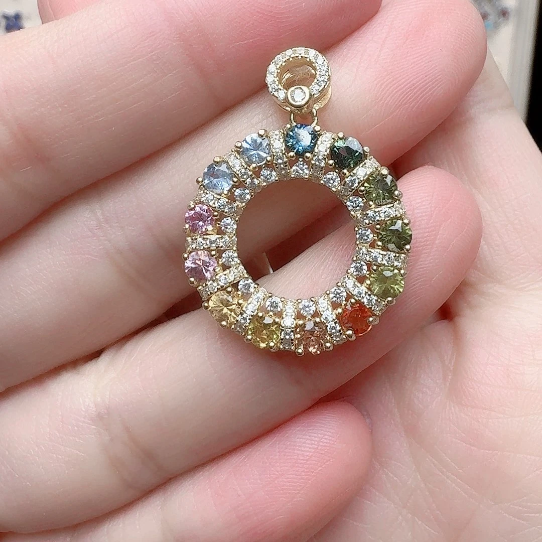 蓝宝石吊坠(不含链)银S925镶嵌吊坠