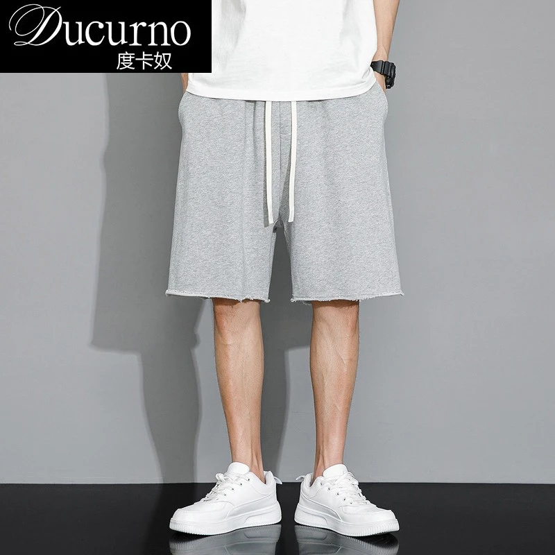 重磅纯棉毛边做旧短裤男夏季休闲薄款中裤宽松卫裤潮流裤子沙滩裤