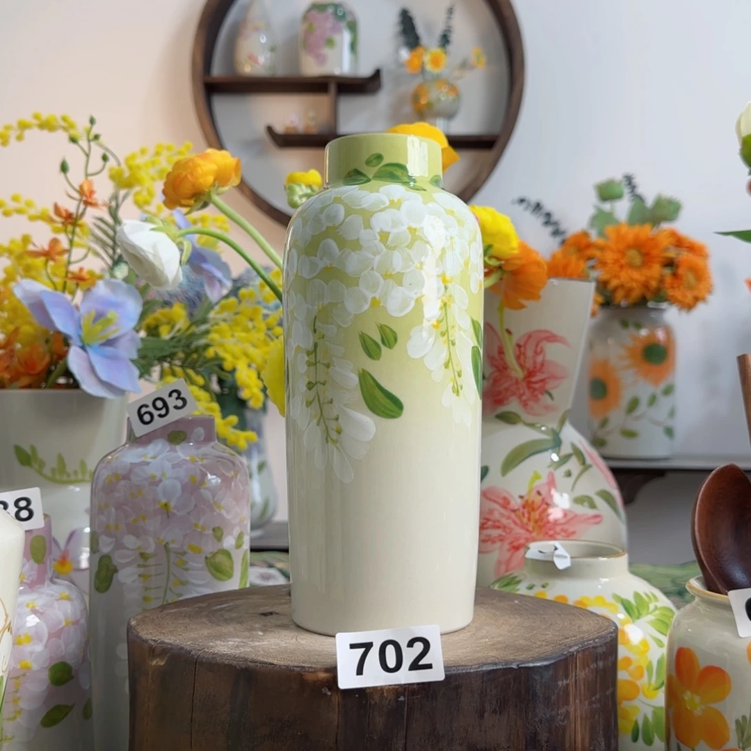 摆件景德镇陶瓷手绘小花瓶摆件无孔