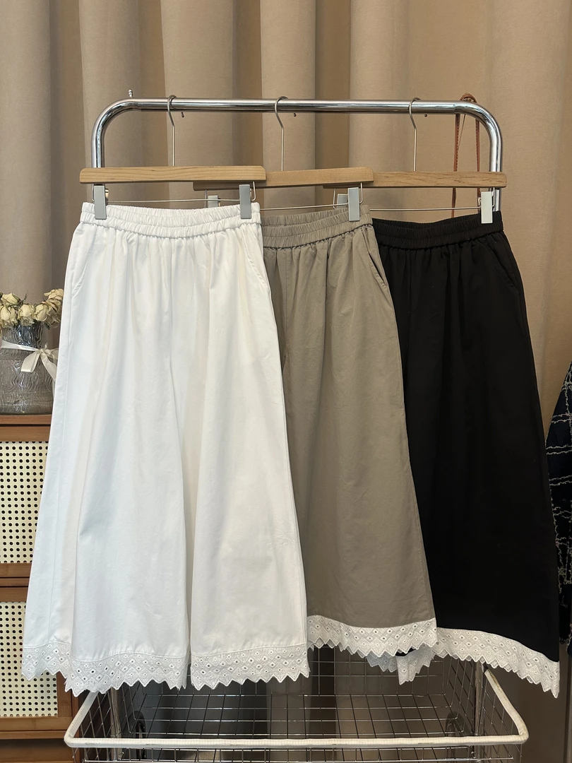 【花边裤】花财家自制春季新款超好看蕾丝花边拼接水洗直筒裤