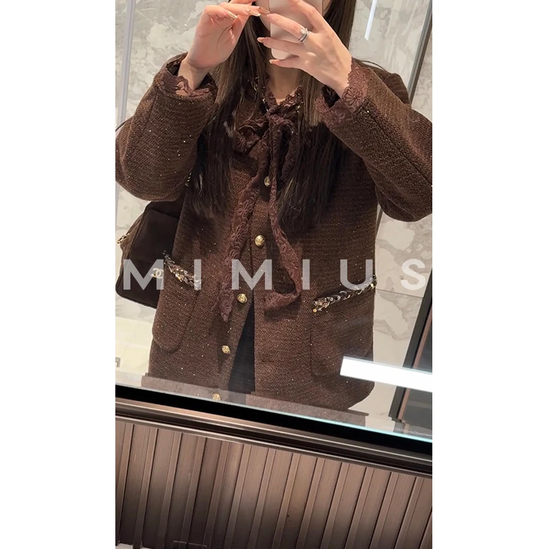 【mimius】U 羊毛混纺粗花呢蕾丝拼接羽绒小香外套+裙裤 G11196