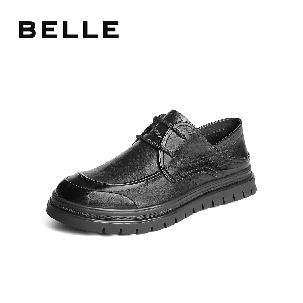 百丽软底商务休闲皮鞋男士25春新百搭真牛皮系带爸爸鞋A1873AM5