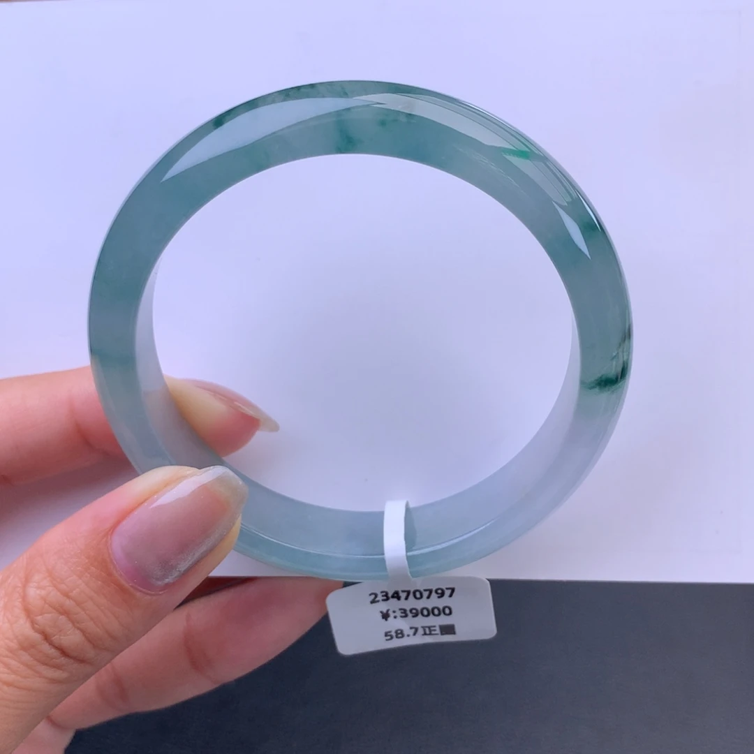 翡翠手镯未镶嵌回流）冰胶蓝底飘花手镯（完整强推）