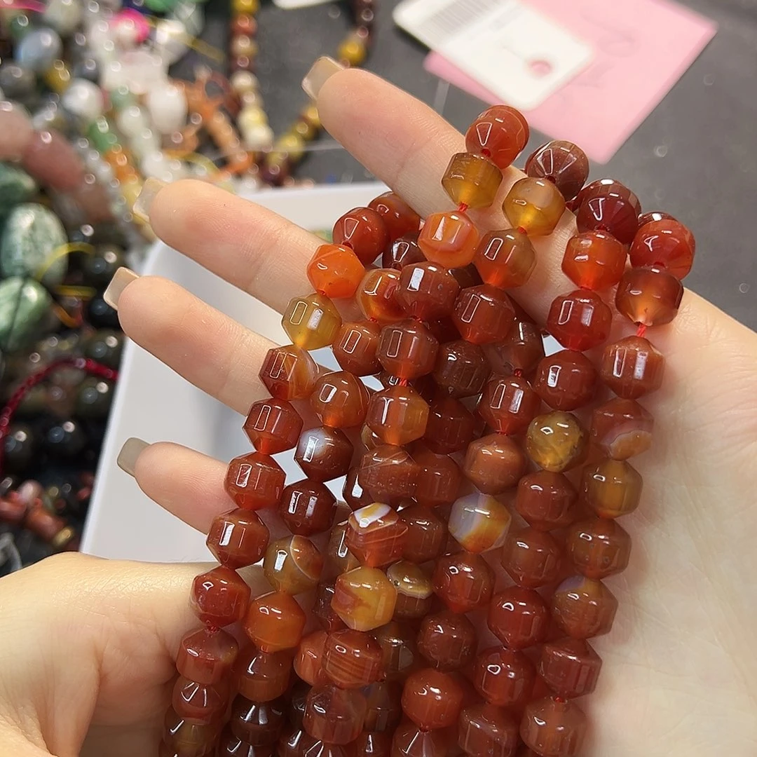 玛瑙/玉髓合金珠宝半成品红玛瑙灯笼切一条