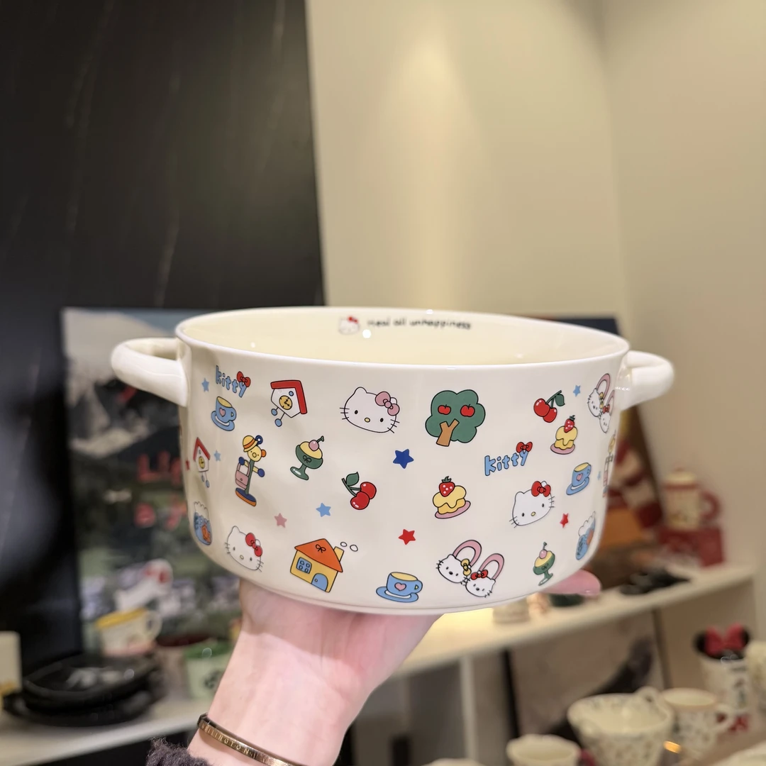 出口尾单 乐园小猫 大容量陶瓷双耳大汤碗