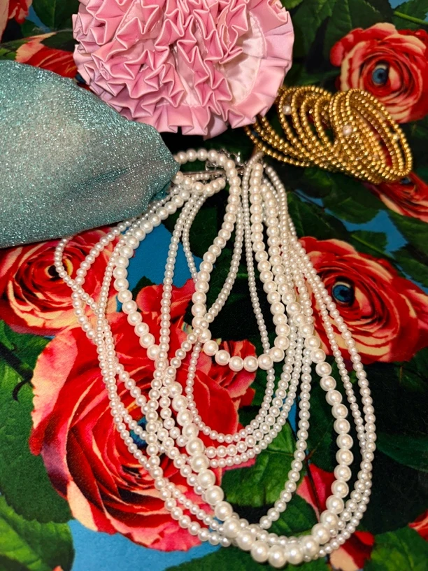 非金属仿珍珠吊坠 摩洛哥vintage风多层复古珍珠项链