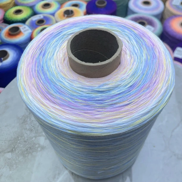 渐变色百棉蛋糕线手工编织披肩毯子毛线