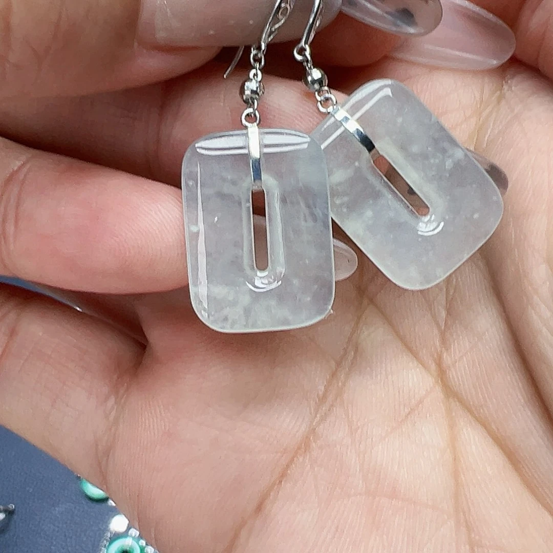 翡翠耳饰18K金镶嵌平*天然缅甸A货翡翠