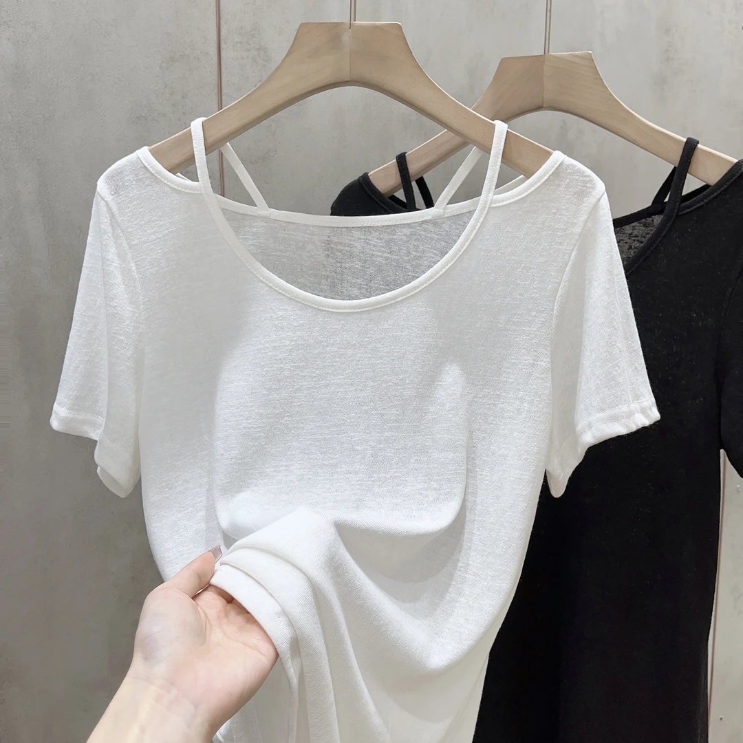 别致镂空露锁骨纯欲气质t恤薄款韩系宽松显瘦设计感小众独特潮ins