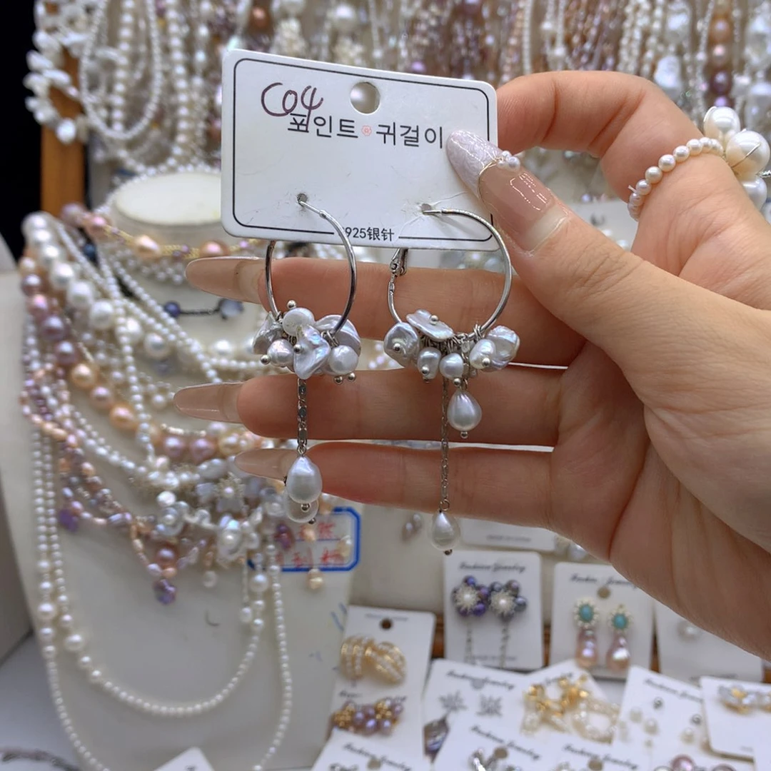 银S925镶嵌淡水珍珠耳饰