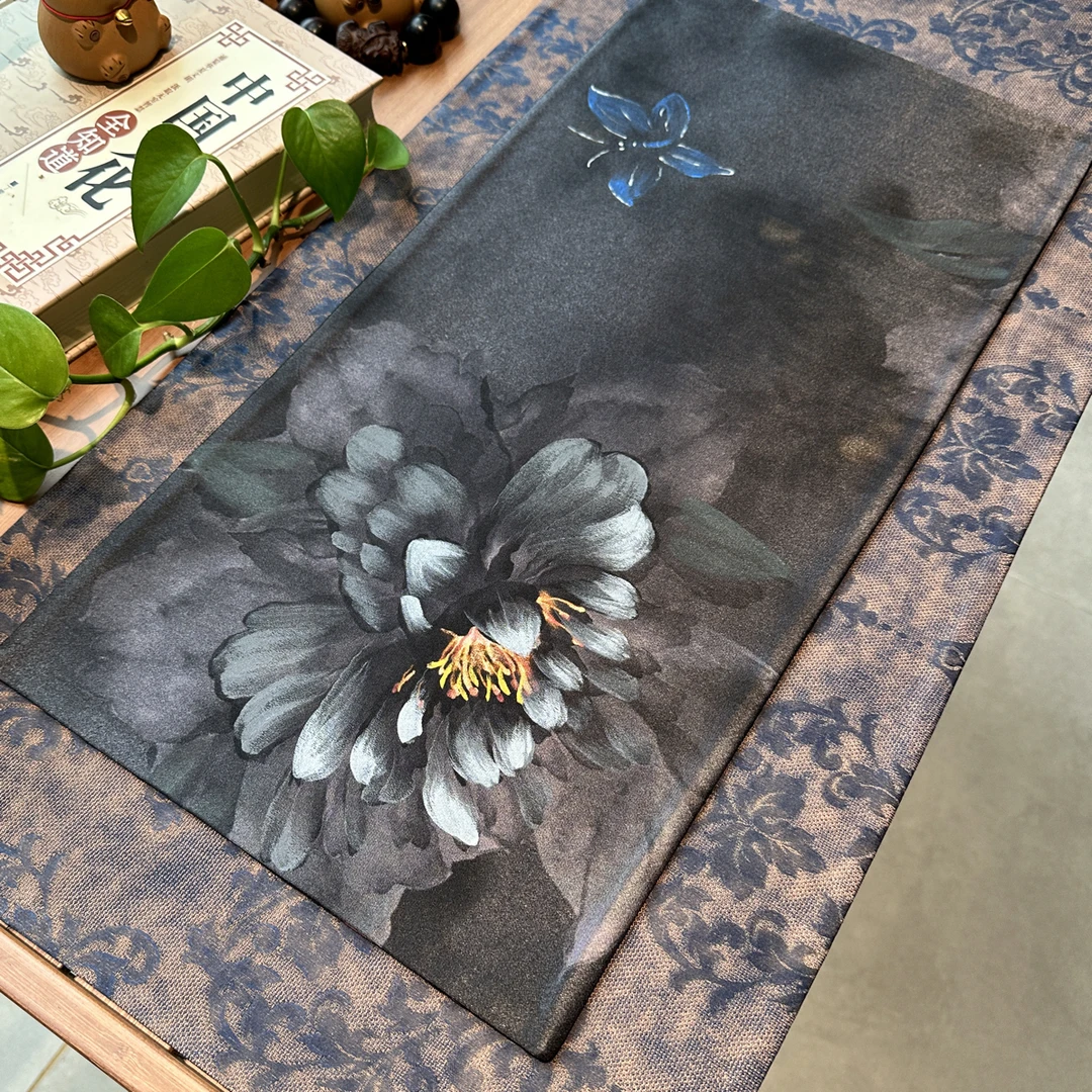 【大青花➕小绽放】组合茶席香云纱双面茶席桌旗桌垫新中式