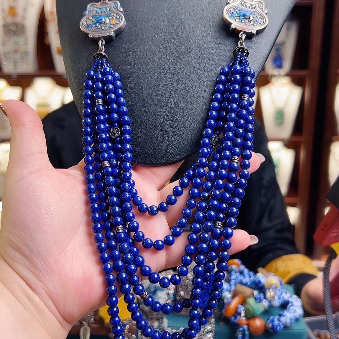 青金石银S925镶嵌颈饰国风