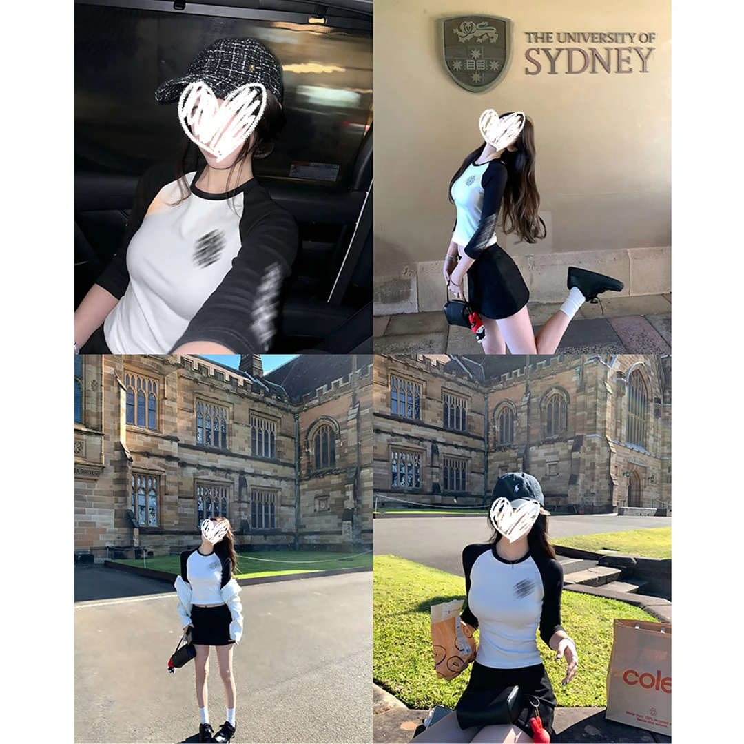 神秘腔调 梵文印花修身紧身插肩袖女#9318