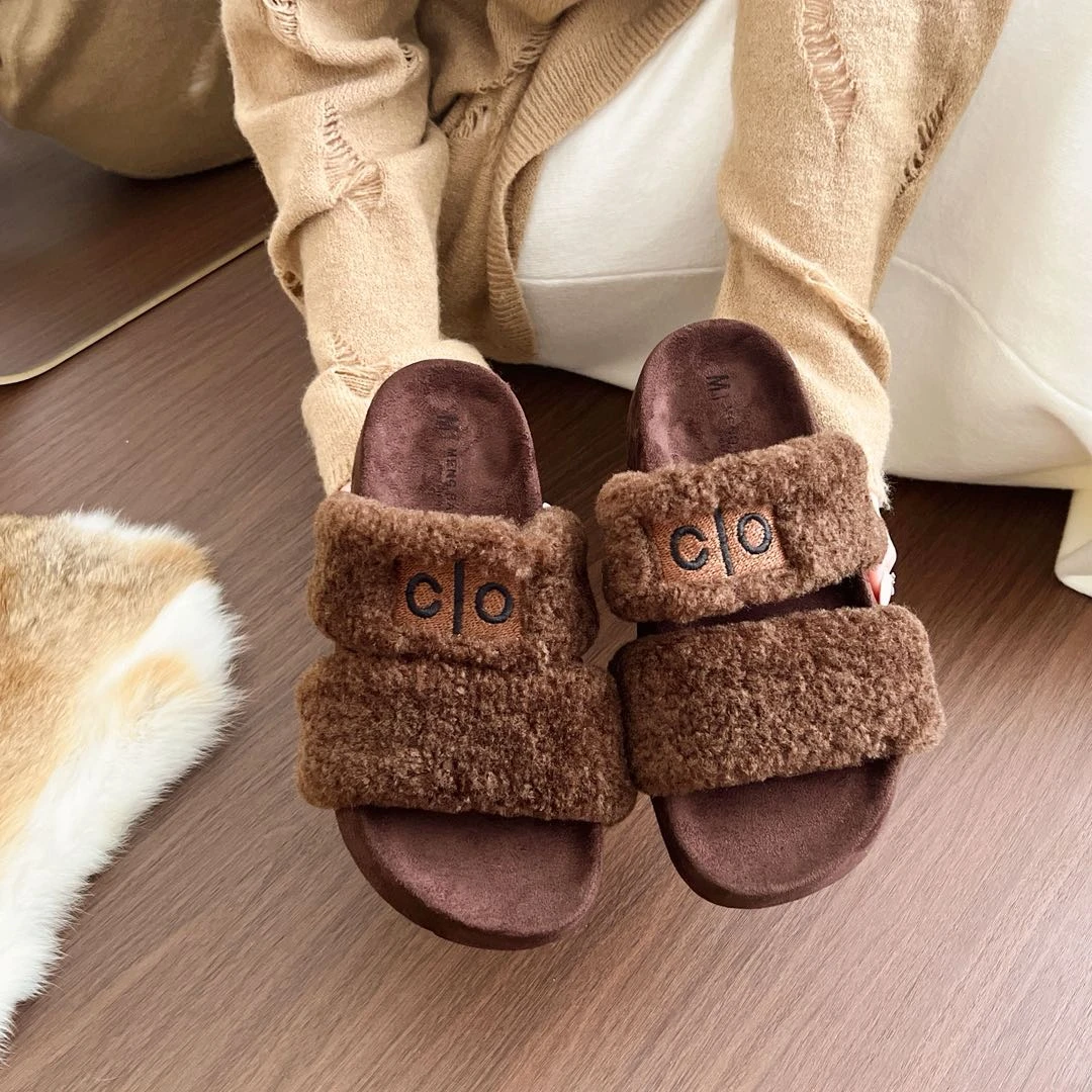 网红秋季字母松糕跟高跟厚底外穿一字拖增高防水台