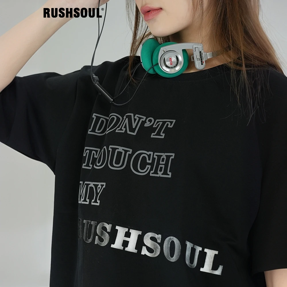【刻字膜】RUSHSOUL美式字母350克纯棉夏季百搭情侣男女短袖t恤