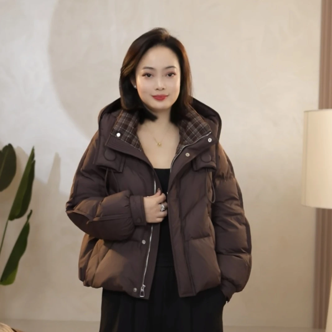 【90白鹅绒】曼姐女装宽松短款拼接保暖连帽女宽松百搭2705