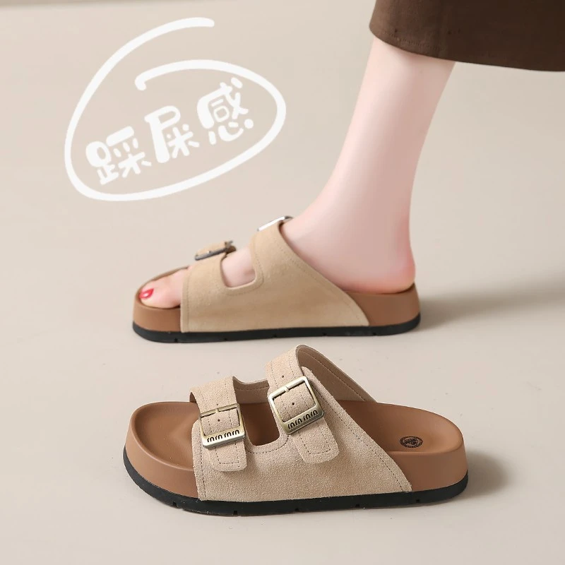 配裙子平底勃肯凉拖鞋女2025新款夏外穿一字拖鞋休闲复古凉鞋YY