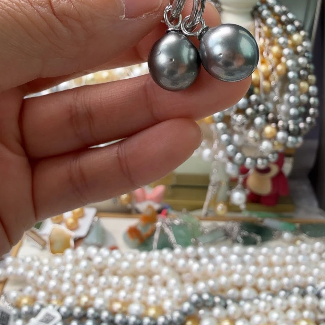 耳饰银S925镶嵌海水珍珠