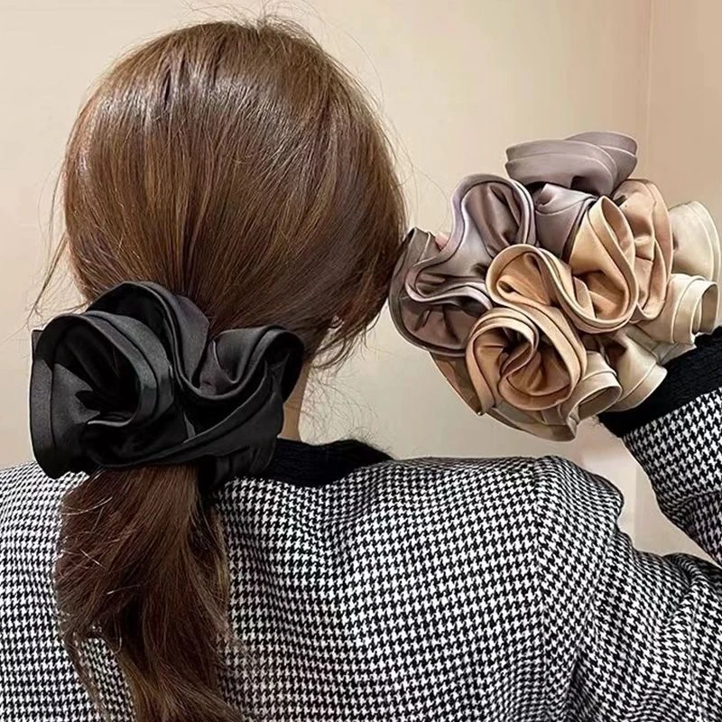 高级感大肠发圈超大木耳边花苞缎面大肠圈气质发