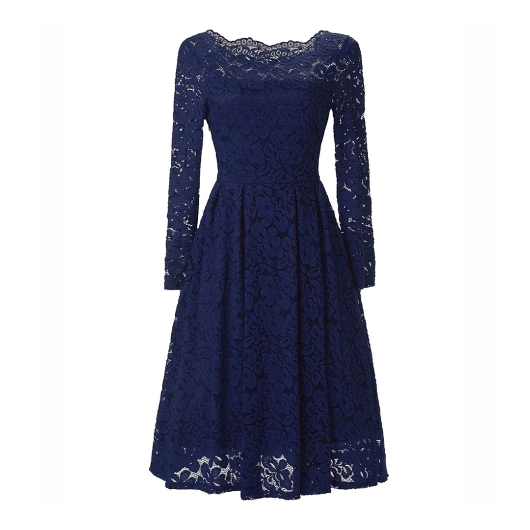 冬季轻职风秋季圆领中长裙连衣裙春季收腰显瘦裙子