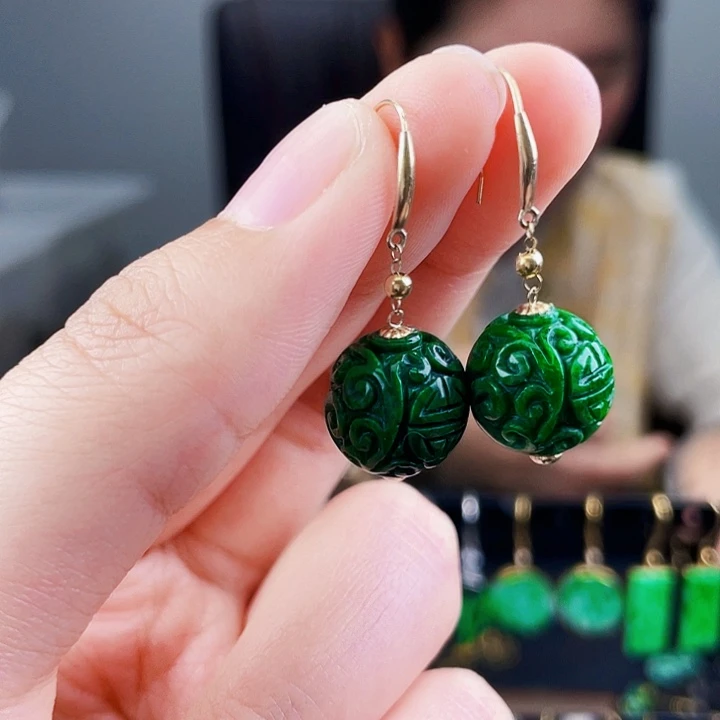 翡翠18K金镶嵌耳饰饰品