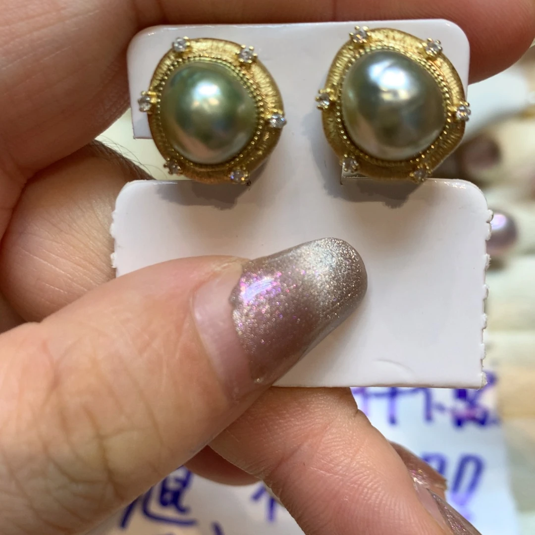 银S925镶嵌海水珍珠耳饰