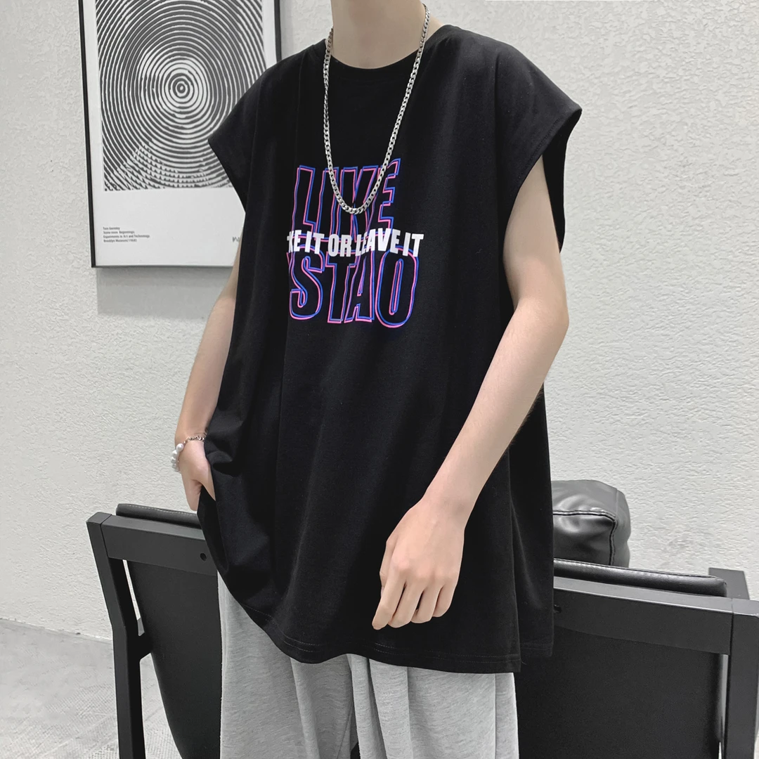 无袖t恤男夏季2022新款百搭短袖背心纯棉港风薄款运动坎肩潮牌ins