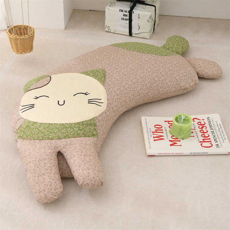可爱猫咪全棉双层纱侧睡透气荞麦枕儿童纯棉低枕芯单人可拆卸枕头