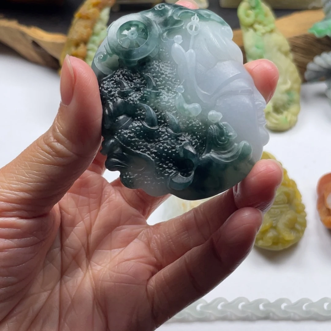 黄***甲定制翡翠未镶嵌佛魔一念