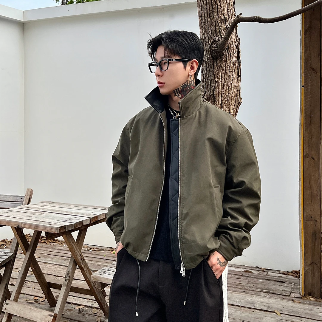 OXFREAK「城市通勤 拼接皮领」纯色90白鸭绒飞行羽绒服男冬季外套