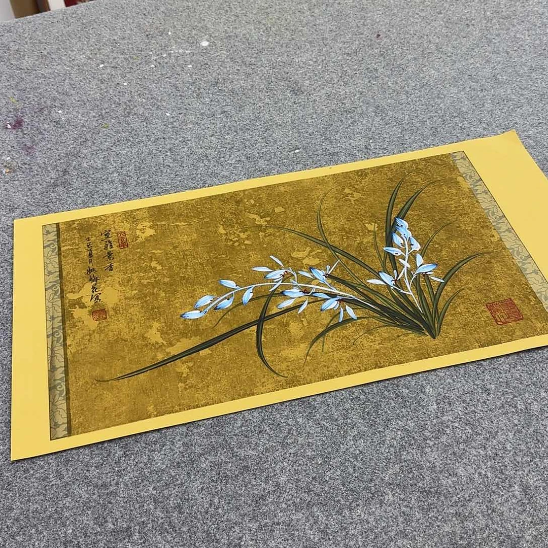 国画一笔两色立体兰花