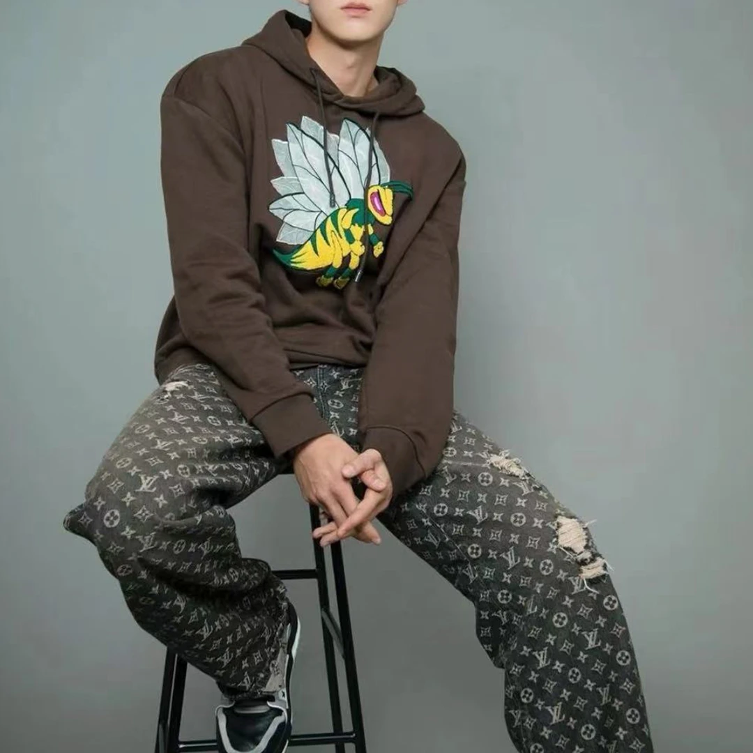 全新未使用 LouisVuitton/路易威登 卡通图案抽绳连帽卫衣/L