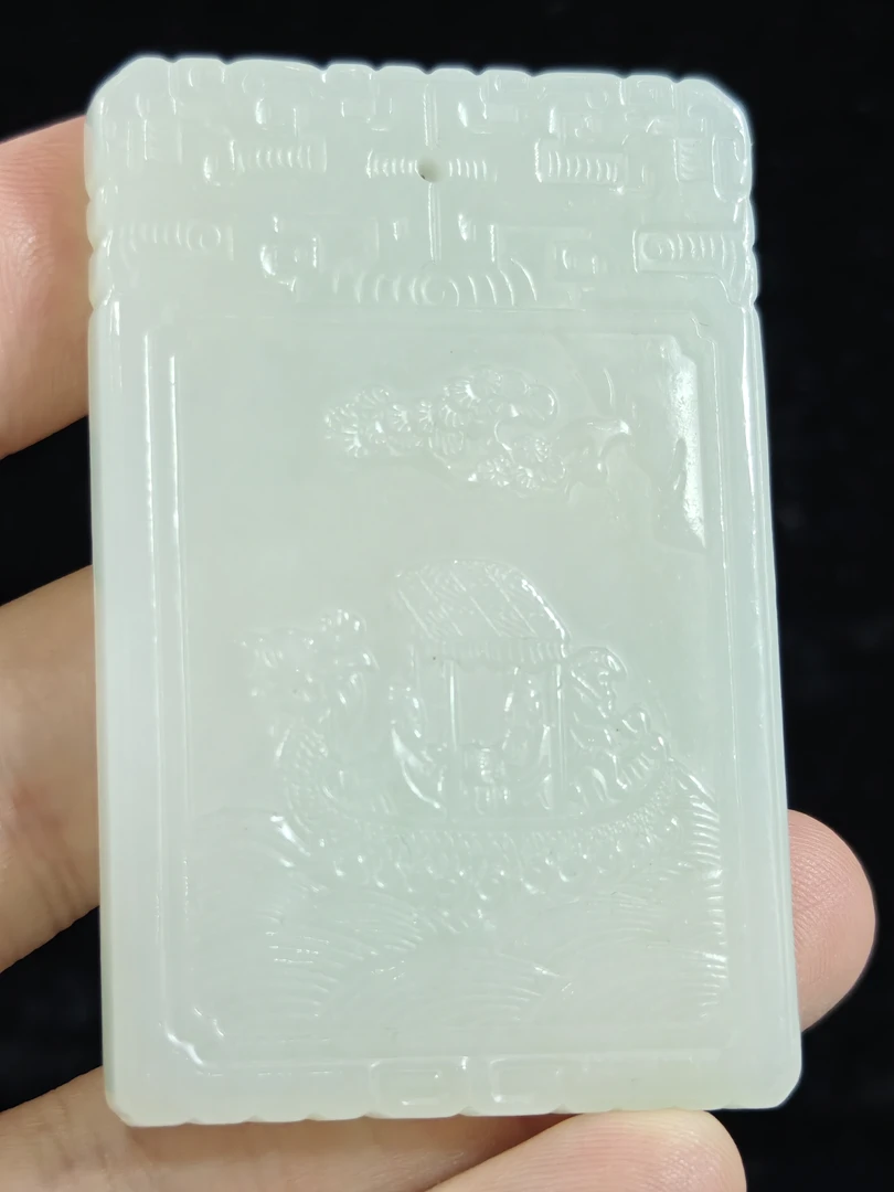 旧藏天然和田玉一帆风顺子冈玉牌挂件吊坠配饰45克62*40*6mm