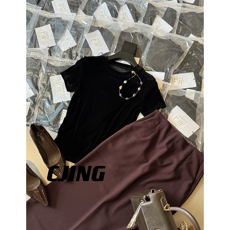 JING2025《万人迷顶配丝绒》2025999纯色短袖T恤舒适百搭圆领上衣女