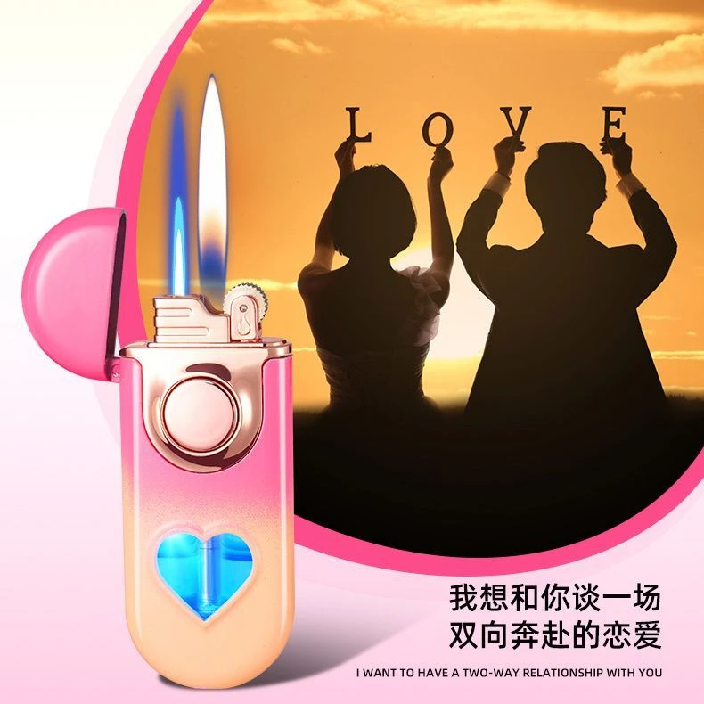 网红ins女生爱心打火机防风充气创意DIY双火转换送男友老公情人节