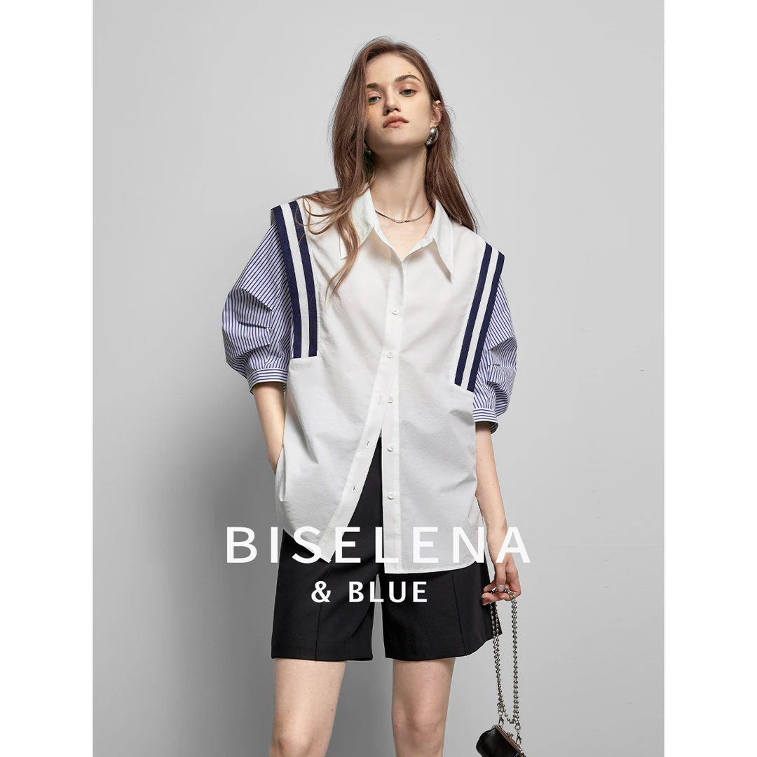 贝茜妮法式洋气短袖条纹衬衫女2025小众新款时尚显瘦气质衬衣上衣